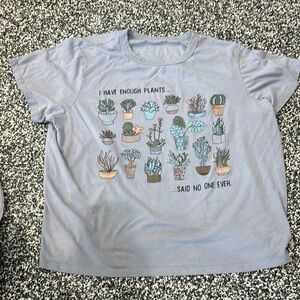Blue Short Sleeve Tee with Plant Illustrations
